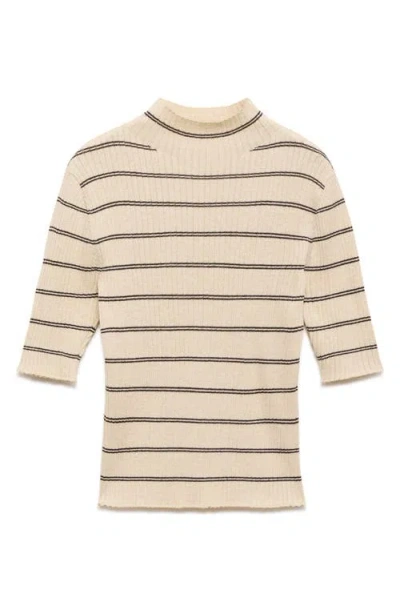 Mango Stripe Mock Neck Rib Sweater