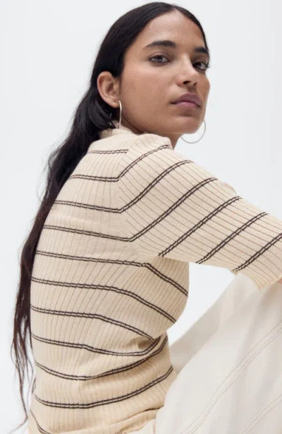 Mango Stripe Mock Neck Rib Sweater