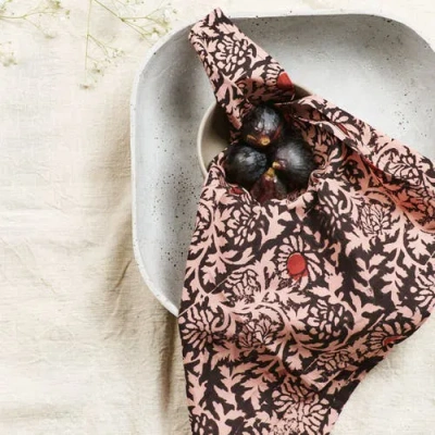 Studio Variously Hummus Floral Wax Block Printe Cotton Table Napkin