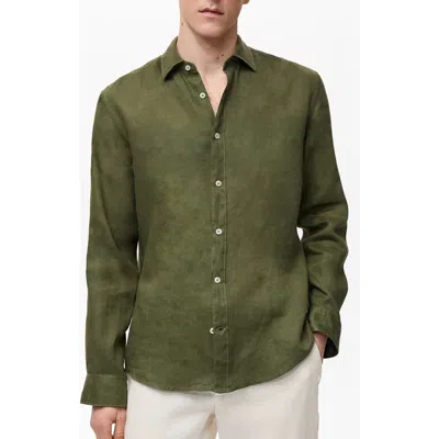 Mango Regular Fit Linen Button-up Shirt In Green