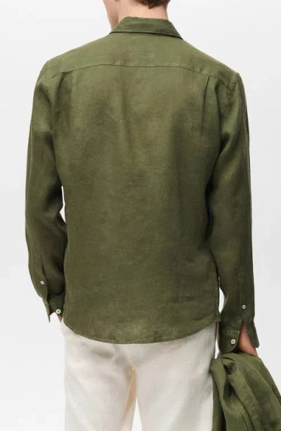 Mango Regular Fit Linen Button-up Shirt In Green