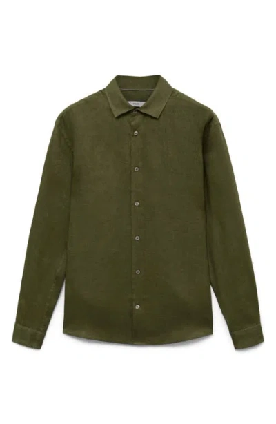 Mango Regular Fit Linen Button-up Shirt In Green