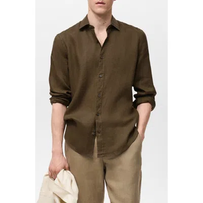Mango Regular Fit Linen Button-up Shirt In Brown