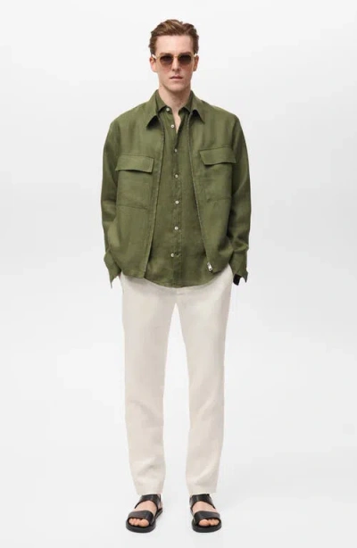 Mango Regular Fit Linen Button-up Shirt In Green