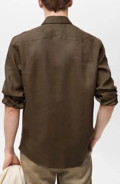 Mango Regular Fit Linen Button-up Shirt In Brown