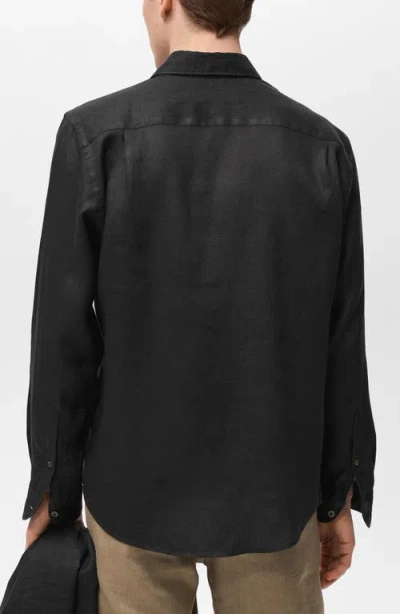Mango Regular Fit Linen Button-up Shirt In Black