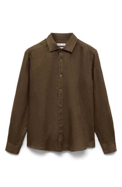 Mango Regular Fit Linen Button-up Shirt In Brown