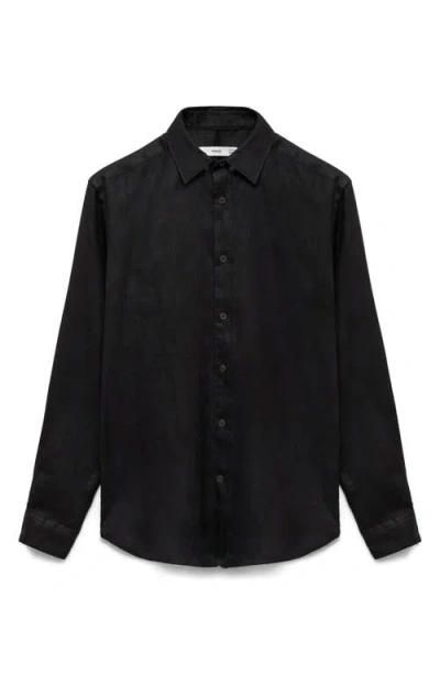 Mango Regular Fit Linen Button-up Shirt In Black