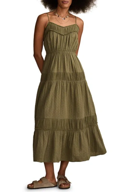 Lucky Brand Clip Dot Cotton Tiered Maxi Dress