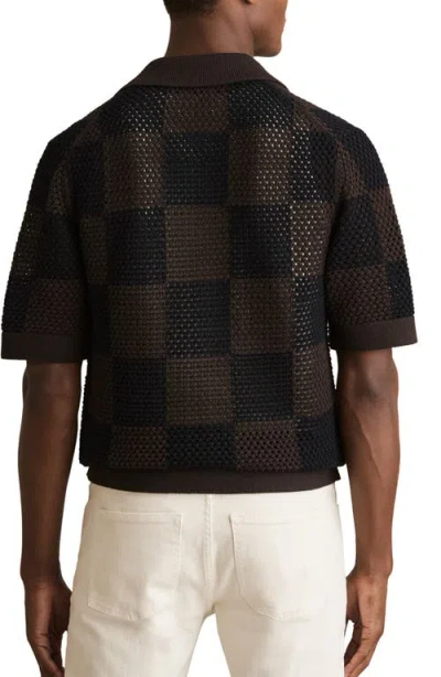 Reiss Alfred Open Knit Short Sleeve Button-up Shirt In Green