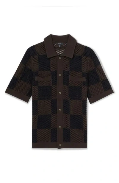 Reiss Alfred Open Knit Short Sleeve Button-up Shirt In Green