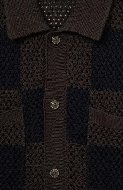 Reiss Alfred Open Knit Short Sleeve Button-up Shirt In Green