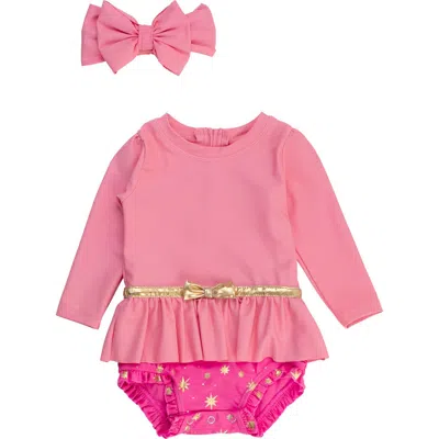 Rufflebutts Princess One-piece Rashguard Swimsuit & Bow Head Wrap Set