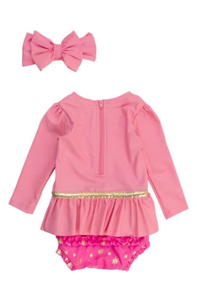 Rufflebutts Princess One-piece Rashguard Swimsuit & Bow Head Wrap Set