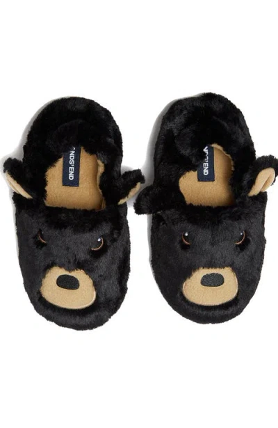 Lands' End Toddlers Cute Furry Animal Slippers In Black