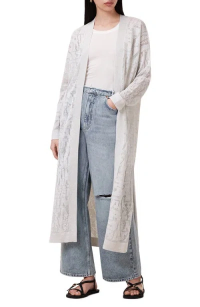 Allsaints Kaito Open Stitch Sheer Mesh Open Front Longline Cardigan