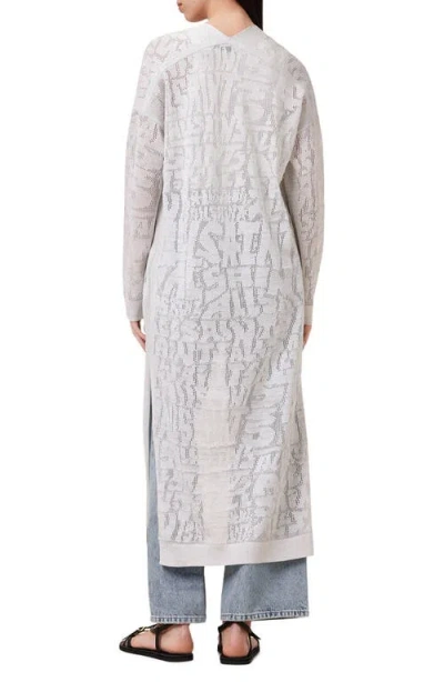 Allsaints Kaito Open Stitch Sheer Mesh Open Front Longline Cardigan
