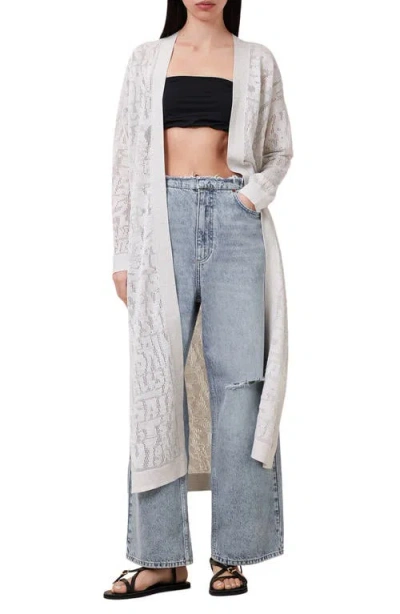 Allsaints Kaito Open Stitch Sheer Mesh Open Front Longline Cardigan