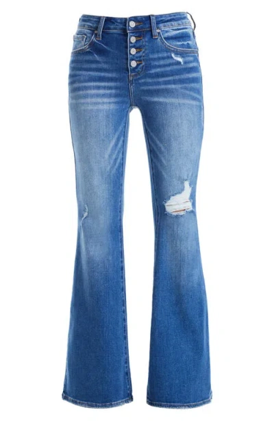 Bayeas Exposed Button Mid Rise Flare Jeans