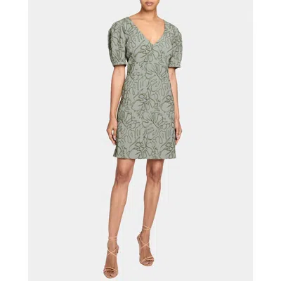 Santorelli Bianca A-line Shift Dress With Puff Sleeves In Abstract Stretch Cotton Cloque