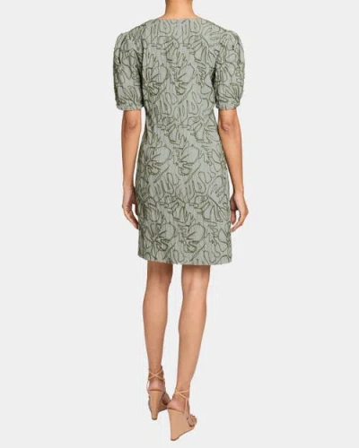 Santorelli Bianca A-line Shift Dress With Puff Sleeves In Abstract Stretch Cotton Cloque