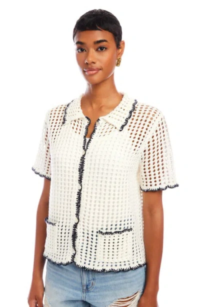 FIFTEEN TWENTY FIFTEEN TWENTY GEMMA OPEN KNIT BUTTON-UP SHIRT 