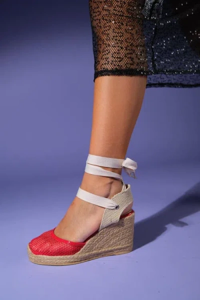 Forever & Always Shoes Lions Mesh Leather Wedge Espadrilles Sandal