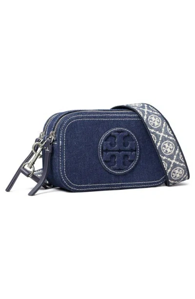 TORY BURCH TORY BURCH MINI MILLER T MONOGRAM DENIM CROSSBODY BAG 