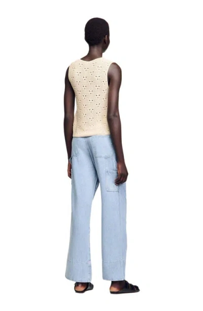 Sandro Womens Naturels Flower-embroidered V-neck Sleeveless Crochet Cardigan