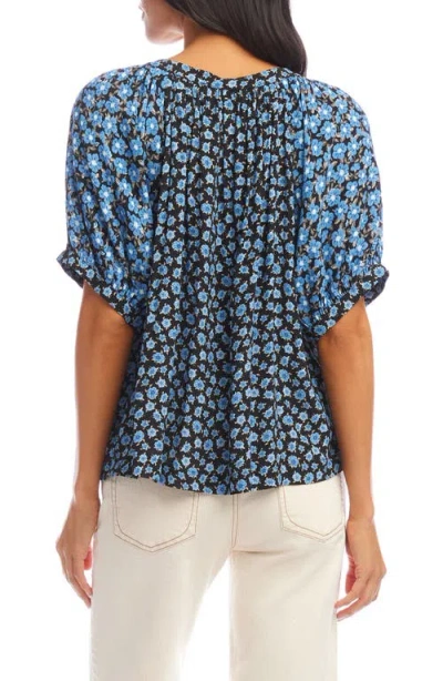Karen Kane Contrast Short Sleeve Button-up Peasant Top