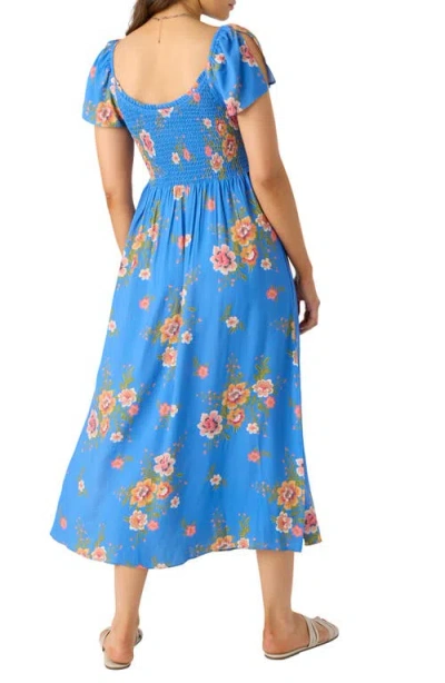 O'neill Larissa Floral Smocked Midi Dress In Blue