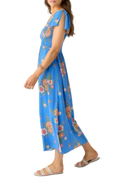 O'neill Larissa Floral Smocked Midi Dress In Blue