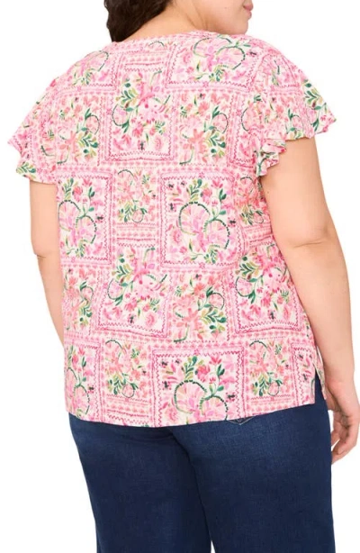 Cece Floral Graphic Flutter Sleeve Top