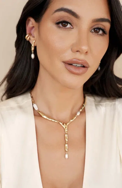 Ettika Cultured Freshwater Pearl Liquid Luxe Drop Earrings