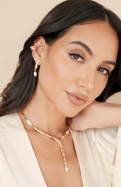 Ettika Cultured Freshwater Pearl Liquid Luxe Drop Earrings