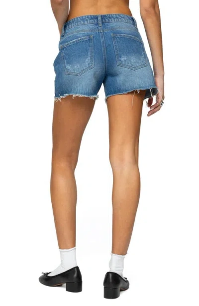 Edikted Scottie Raw Hem Low Rise Denim Shorts