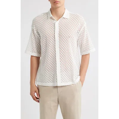 Open Edit Oversize Texture Short Sleeve Button-up Shirt