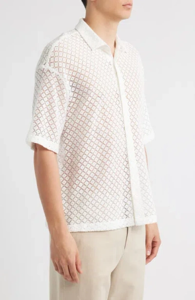 Open Edit Oversize Texture Short Sleeve Button-up Shirt