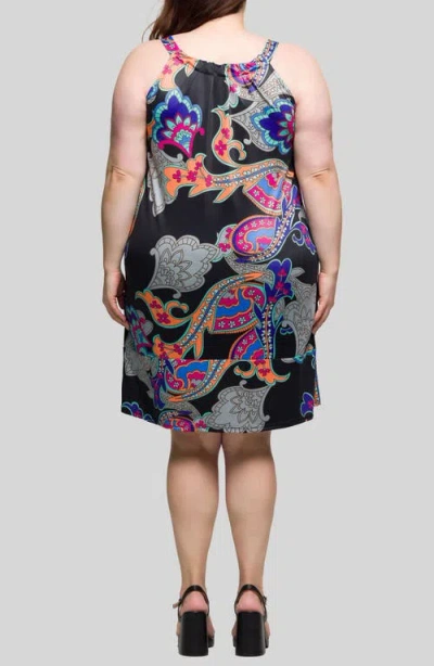 24seven Comfort Apparel Plus Size Knee Length Print Sleeveless Keyhole Dress