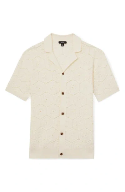 Reiss Mens Off White Royce Pointelle Short-sleeve Cotton Shirt Xl