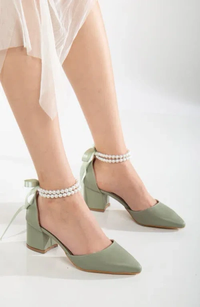 Forever & Always Shoes Miranda Low Block Heels With Pearls