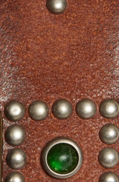 Double Rl Studded Roughout Leather Belt