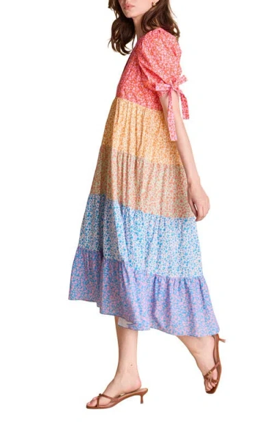 English Factory Floral Colorblock Tiered Cotton Midi Dress