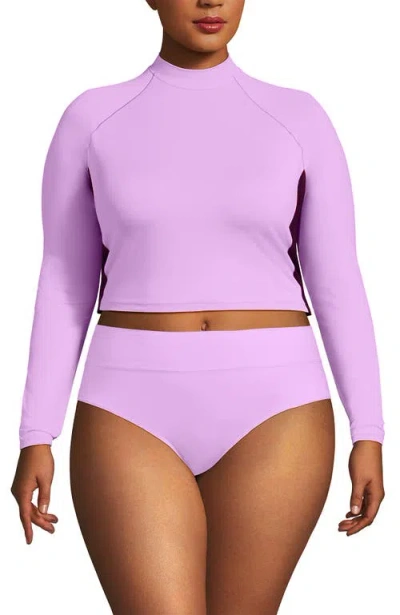 Lands' End Long Sleeve Mock Neck Cropped Upf 50 Sun Protection Rash Guard