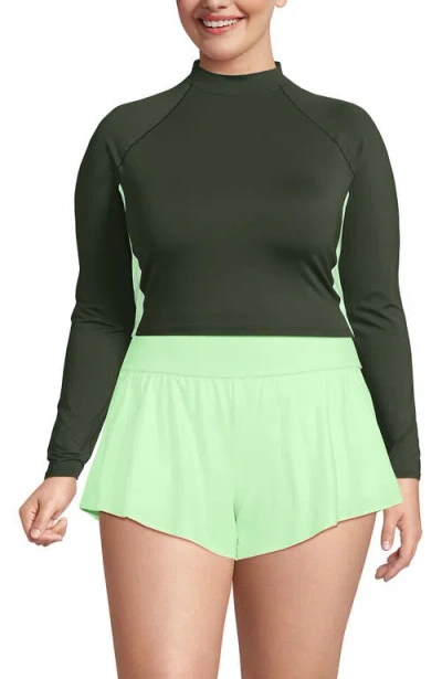 Lands' End Long Sleeve Mock Neck Cropped Upf 50 Sun Protection Rash Guard