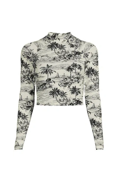 Lands' End Long Sleeve Mock Neck Cropped Upf 50 Sun Protection Rash Guard