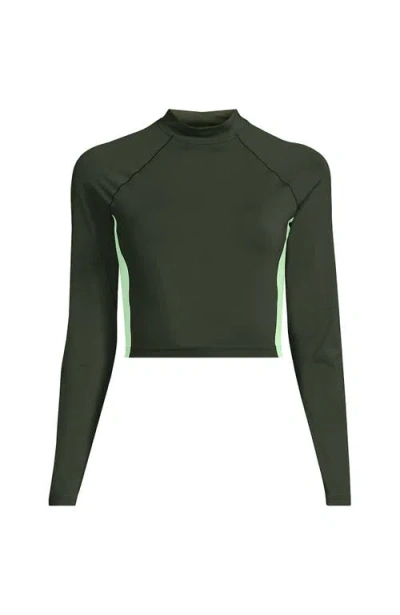 Lands' End Long Sleeve Mock Neck Cropped Upf 50 Sun Protection Rash Guard
