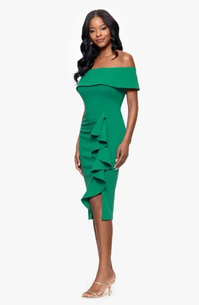 Shop Betsy & Adam Ruffle Off The Shoulder Crepe Cocktail Dress