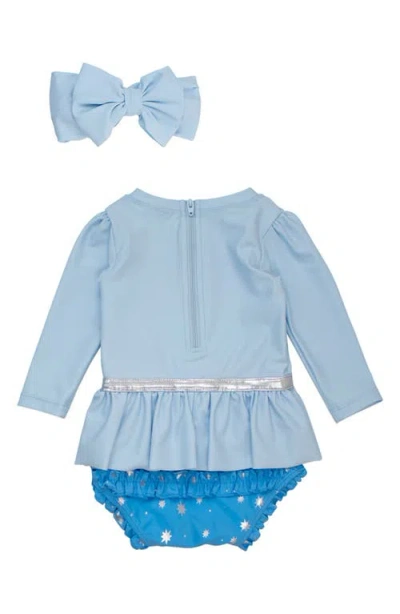 Rufflebutts Princess One-piece Rashguard Swimsuit & Bow Head Wrap Set