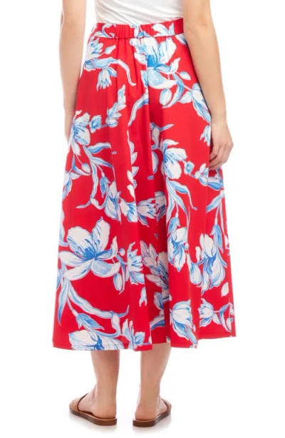 Karen Kane Floral Linen A-line Midi Skirt